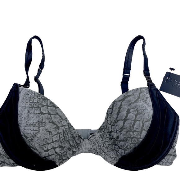 New Obsidian Bra 34C by Elle Macpherson Gray Python Padded Underwire - Picture 2 of 11
